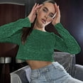 thumbnail image 2 of UJNDER Women's Long Sleeve Sequined Crop Tops for Women Casual Evening Wear Green S, 2 of 4