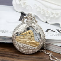 DESIGNICE Vintage Bronze Steam Train Men's Kids Quartz Pocket Watch with Chain