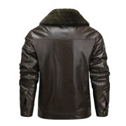 Mens Faux Leather Bomber Jacket with Fur Collar Winter Warm Fleece Lined Aviator Flight Shearling Style Outerwear