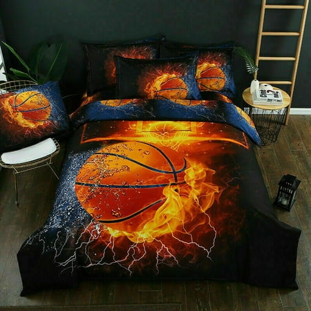 3D Basketball Fire Duvet Cover Bedding Set Soft Quilts Cover Set Pillowcase - (Best Place For Kids Bedding)