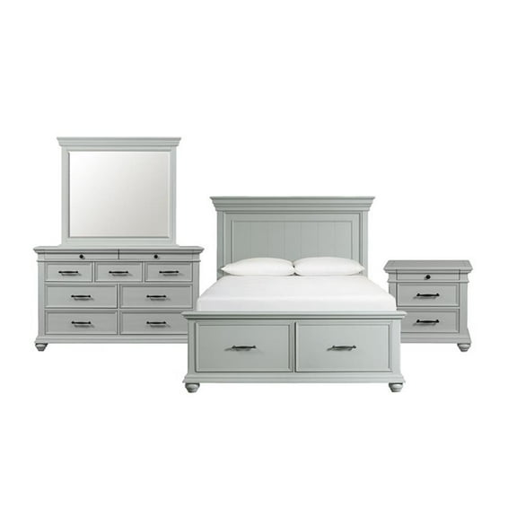 Picket House Furnishings Brooks Queen Platform Storage 4PC Bedroom Set in Gray