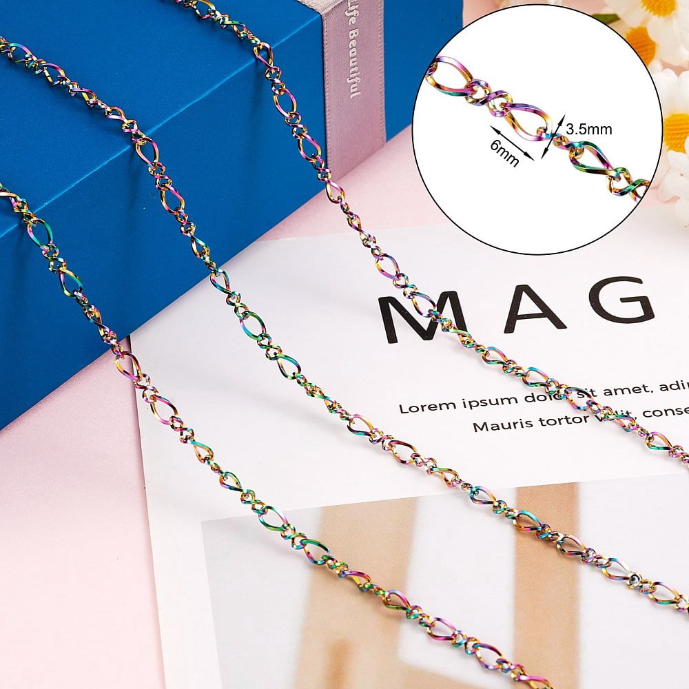 5M Stainless Steel Figaro Chains Multi-Color Unwelded Chain DIY Chain Jewelry Set Making Kit for Jewelry Necklace Bracelet Earring Making