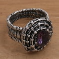 thumbnail image 3 of NOVICA Artisan Handmade Amethyst Cocktail Ring .925 Sterling Silver Indonesia Gemstone Birthstone 'Guarded Wire in Purple', 3 of 8