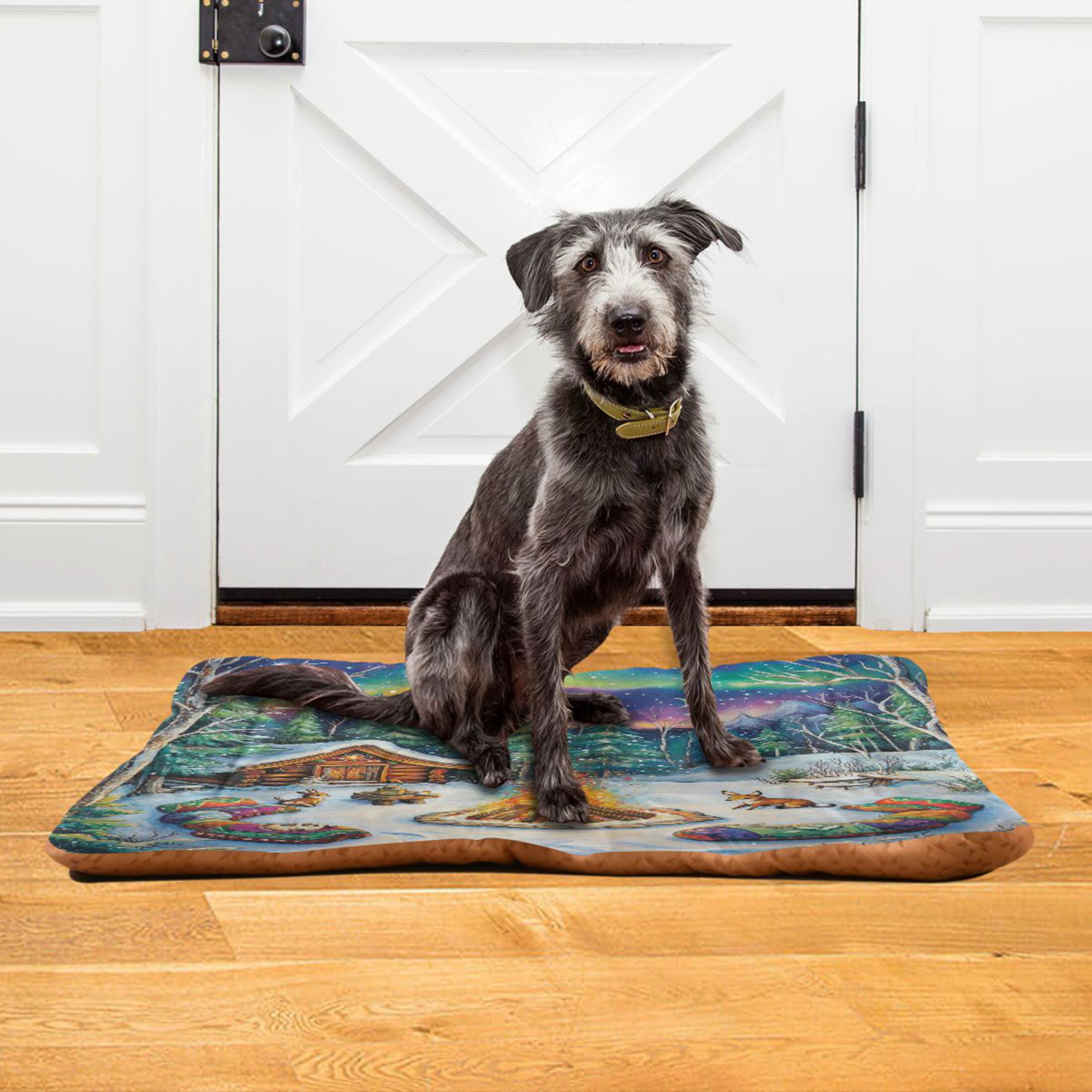 Qxltty Forest Aurora Night View Ped Pad Wear-resistant and Hard to Bite Through Sleeping Pad for Small Medium Large Dogs Winter Pet Bed 36×24in