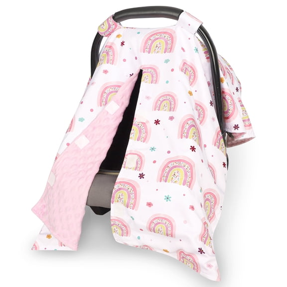 Baby Car Seat Cover, Breathable Infant Carseat Cover for Summer Peekaboo Opening Car Seat Canopy Cover, Nursing Cover for Baby Boys Girls (Rainbow Multicolored Flower)