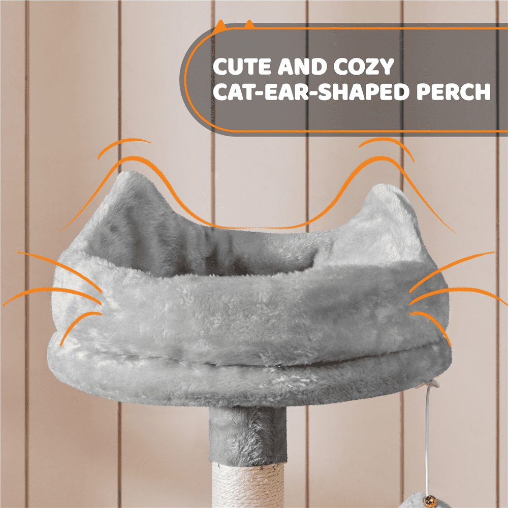 Alden Design 68.5"H Large Multilevel Cat Tree Tower with Condos and Perches, Light Gray