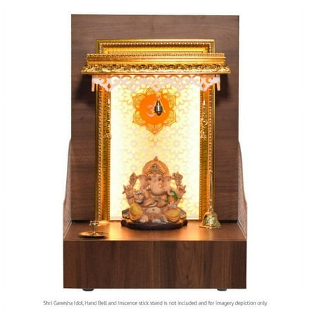 Devyom Customized Modern Pooja Dark Brown Wooden Mandir with LED Lights for Home