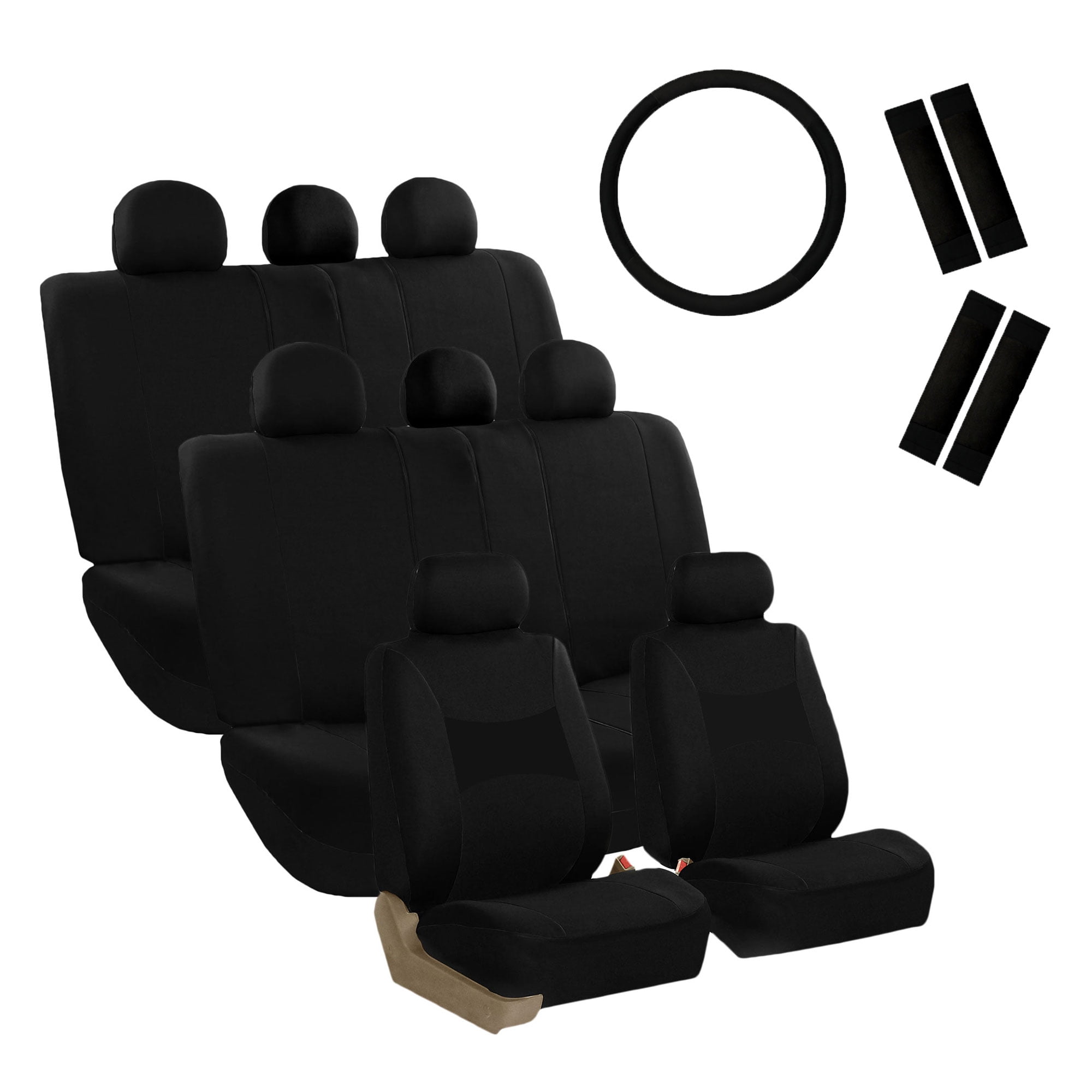 FH Group 3rows Cloth Car Seat Covers for SUV, Sedan, Van Full Set