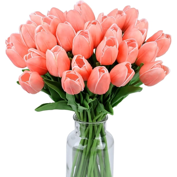 15 tulipanes artificiales de seda de tacto real para decoración del hogar, Día de la Madre, primavera, boda, ramos, arreglos florales.
