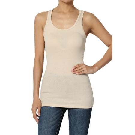 - TheMogan Junior's S~3XL Stretchy Ribbed Knit Fitted Racerback Tank Top Cotton Spandex