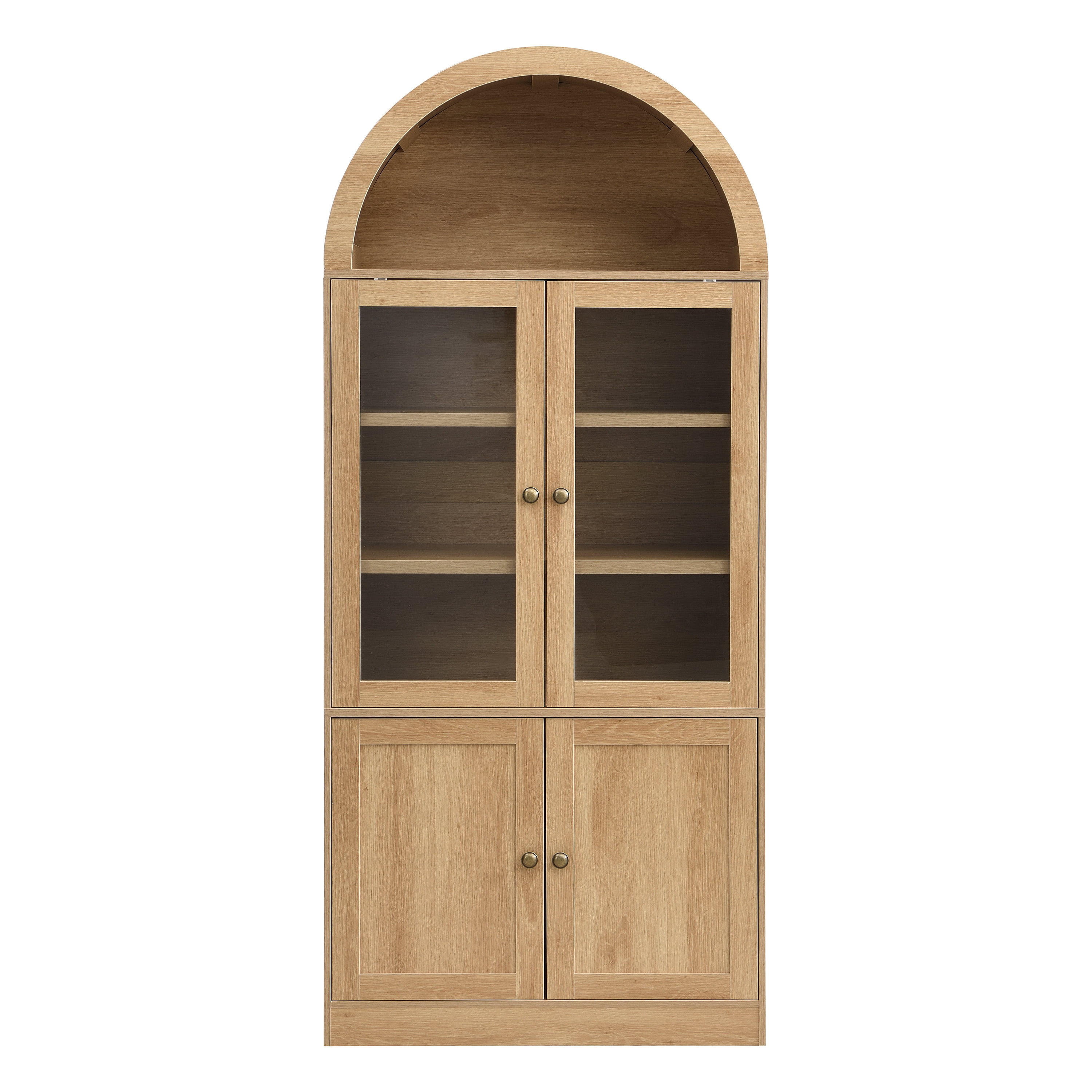 Mintazer Arched Top Tall Storage Cabinet, Display Bookcase with Glass Doors & 5-Tier Shelves, Farmhouse Freestanding Hutch for Living Room Dining Room Study, Natural