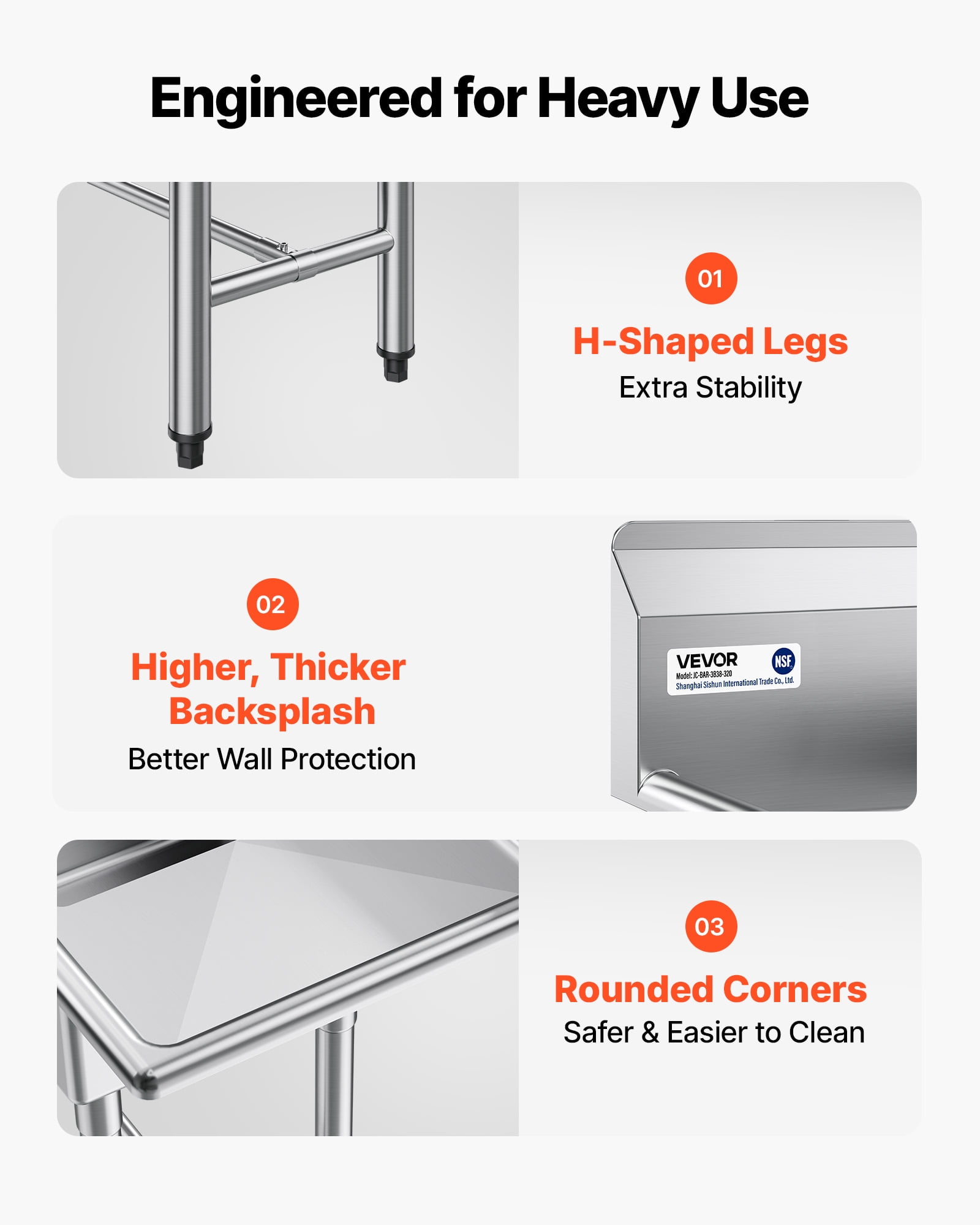 VEVOR 3 Compartment Sink, 18-Gauge 304 Stainless Steel, 14" x 16" x 11" Bowl Size, 3 Bay Commercial Kitchen Prep & Utility Sink with 2 Drainboards and Backsplash for Restaurant, Food Truck & Home Use