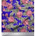 thumbnail image 1 of Soimoi Blue Cotton Duck Fabric Leaves & Rose Flower Decor Fabric Printed BTY 42 Inch Wide, 1 of 1