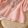 thumbnail image 6 of 3/4 Sleeve Cotton Linen Shirts for Women 2026 Summer Retro Embroidered Boho Tops Dressy Casual Trendy Vacation Blouse Pink M, 6 of 6