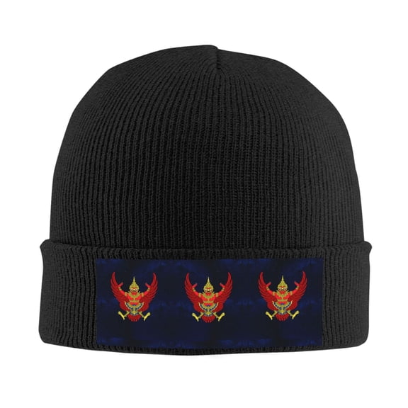 Thailand National Emblem Beanie Hat Men Women Warm Printed Cap Knit Beanies Hats Outdoor Winter Black