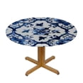 thumbnail image 3 of Nawypu Blue Tile Print Indoor/Outdoor Fabric Elastic Table Cover - Delft Blue Medallion Design Soil Resistant, Water Repellent Fabric Elastic Table Cover, Round，Multi-Size, 3 of 7