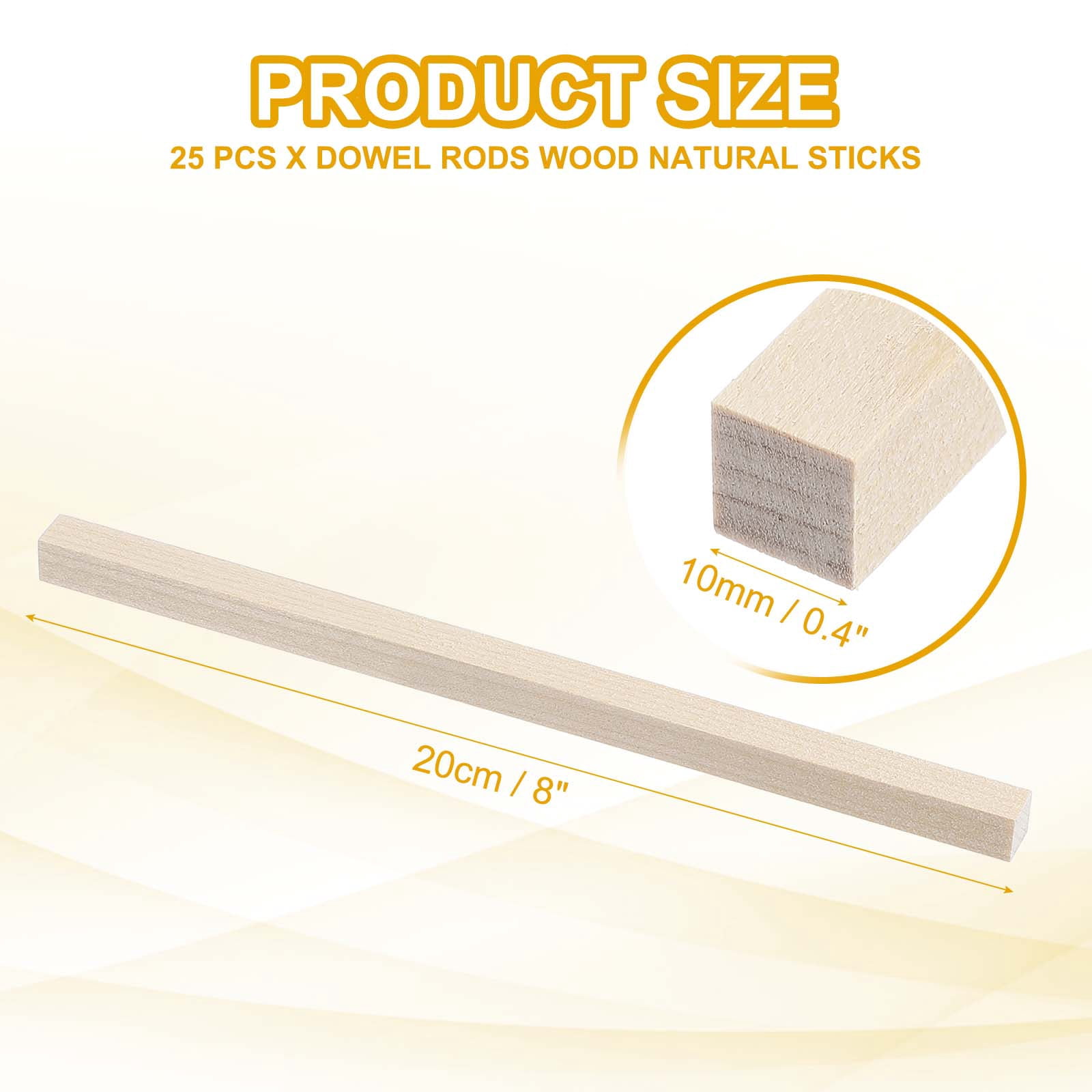 Uxcell 25 Pcs 2/5 x 8 Inch Dowel Rods Wood Natural Sticks for Craft DIY Supplies