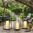 thumbnail image 2 of 3 Pcs Black Metal Decorative Candle Lantern Set, 16'' 19'' 22'' Modern Lantern with 3 Flameless Candles for Indoor & Outdoor, Decorative Large Lanterns for Porch, Patio, Fireplace & Home Decor, 2 of 8