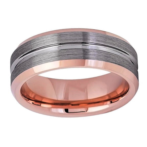 Men Women Tungsten Carbide Wedding Band Ring 8mm Comfort Fit Grooved Center Brushed Gun Metal Tone Tungsten Ring