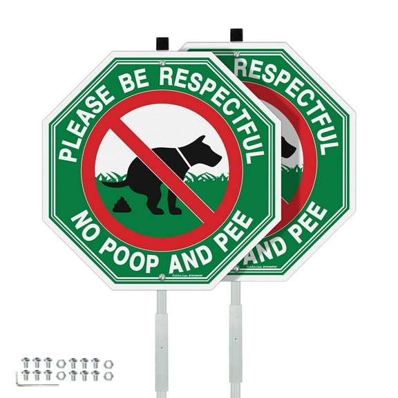 Faittoo No Peeing No Pooping Dog Sign with 36" Stake for yard, Keep off The Grass Sign, 2-Pack 12"x12" Reflective Aluminum