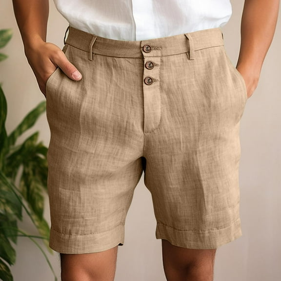 Zylanna Men's Casual Shorts, 2025 New Style with Pockets Elastic Waist Solid Color Beach Vocation Summer Short Pants for Man Khaki Size 2XL
