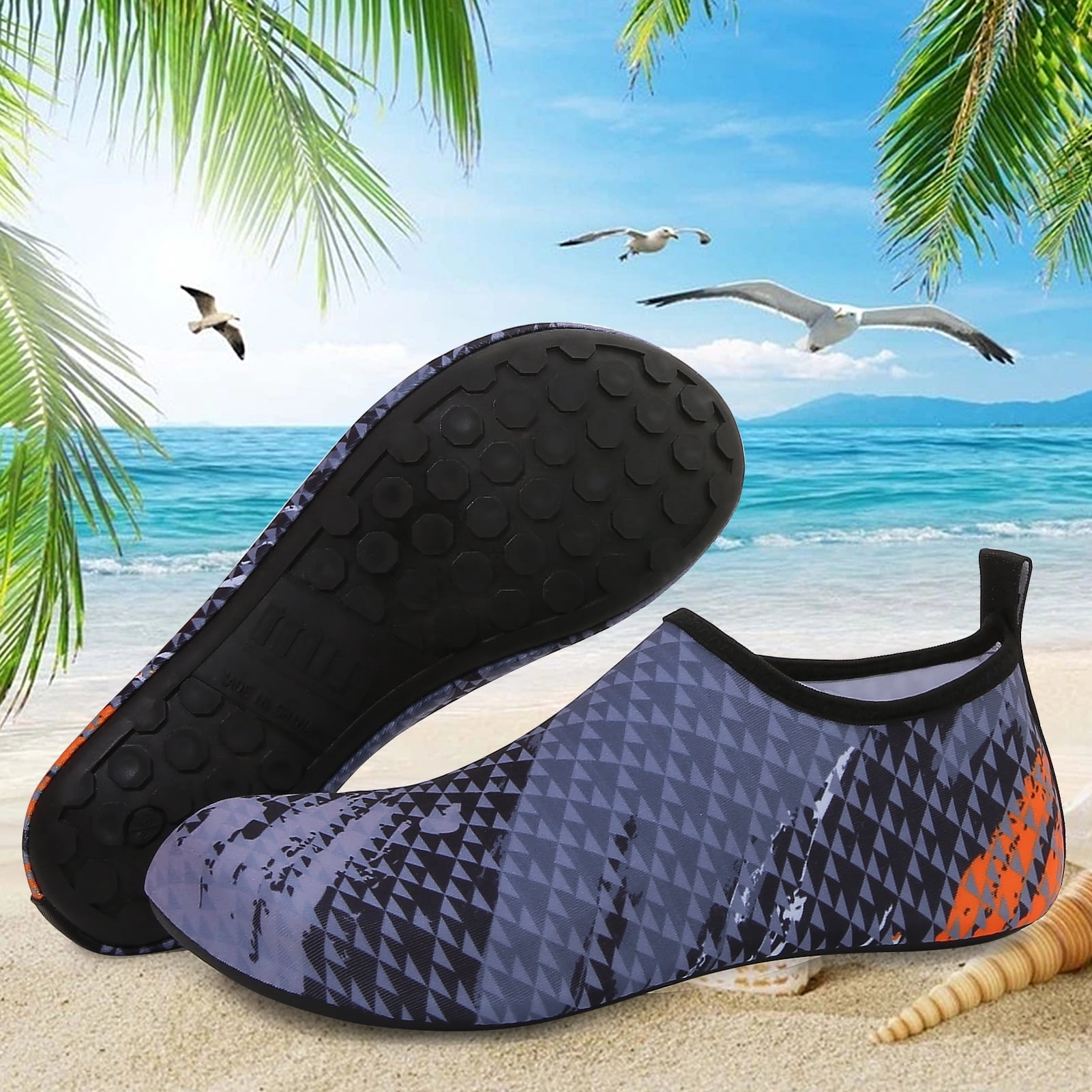 Men and Women a Slip On Barefoot Quick-Dry Beach Aqua Yoga Water Shoes (Triangle/Grey, 4-5 Women)