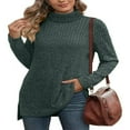 thumbnail image 1 of Haut à Col Roulé Côtelé pour Femmes - Chemise Basique à Manches Longues avec Fente Latérale, 1 of 5