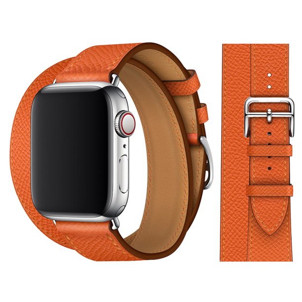 Adecuado para Apple iwatch7 correa de reloj de cuero genuino cuero de doble círculo contraste de color a juego primera capa de cuero correa de reloj de cuero PU correa de muñeca de doble círculo