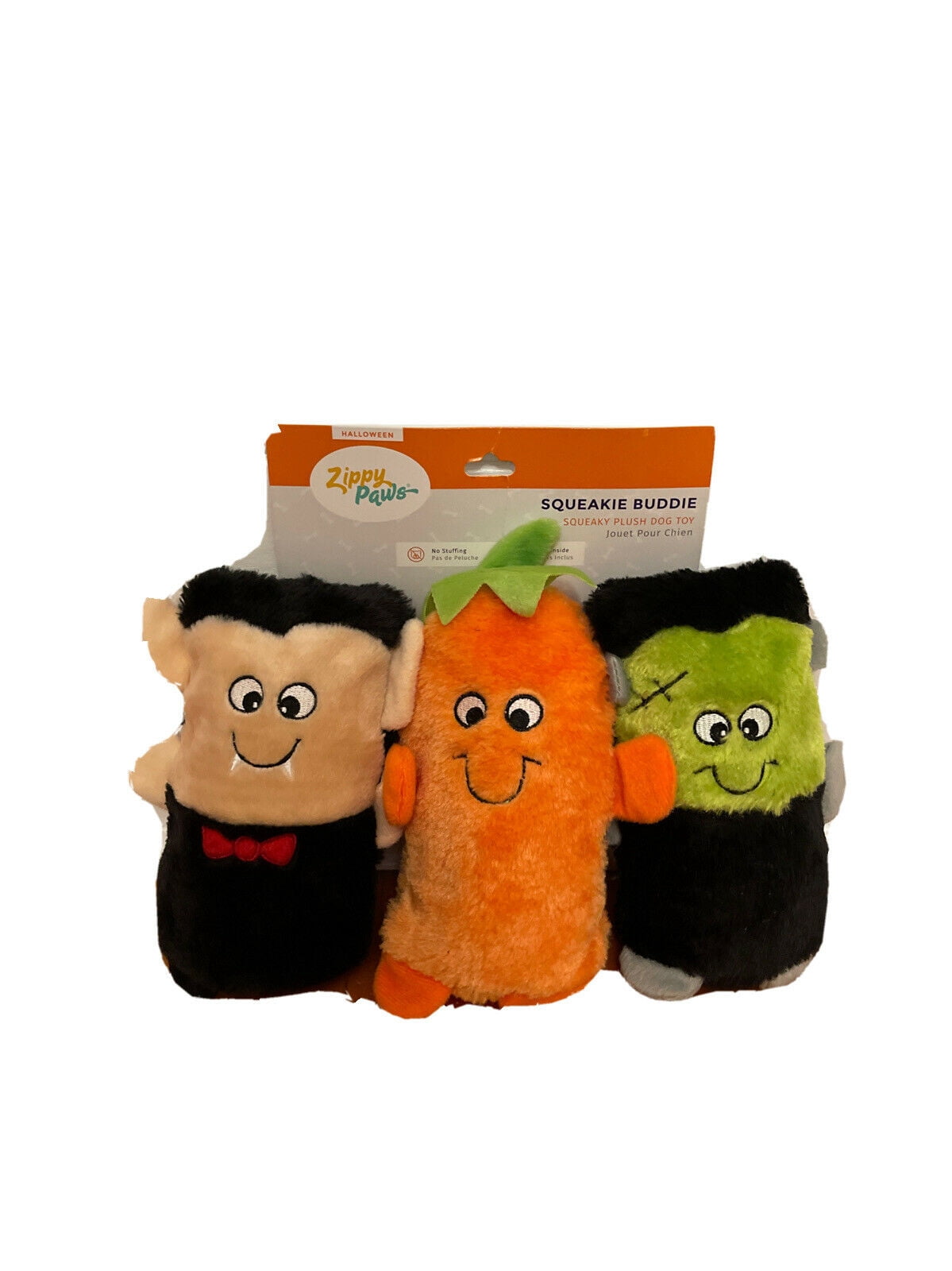 ZippyPaws Colossal Buddies Squeakie, No Stuffing Plush Dog Toy, Halloween Characters, 3 Pack