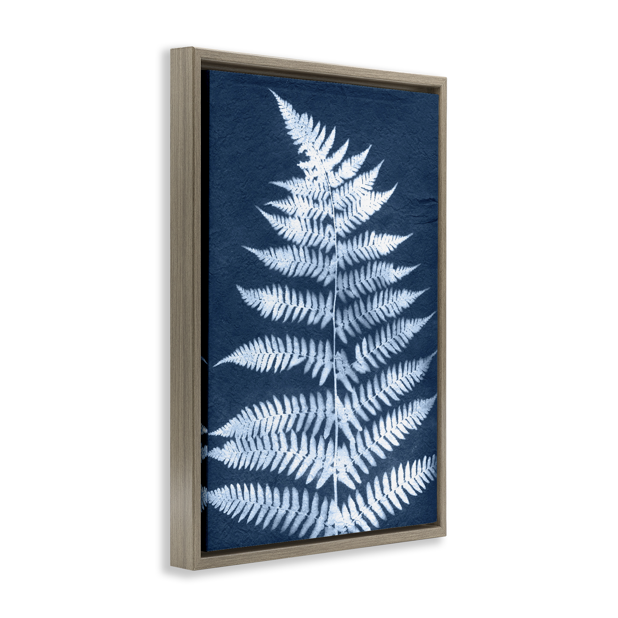 Stupell Industries Forest Fern in Blue Botanical & Floral Painting Brown Floater Framed Art Print Wall Art, 21 x 31