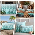 thumbnail image 4 of Geometric Turquoise Ombre Outdoor Pillow Covers 20x12 Set of 2,Waterproof Patio Throw Pillowcase Protectors,Modern Gradient White Ocean Striped Lumbar Decorative Pillow Shams Cushion Covers for Couch, 4 of 8
