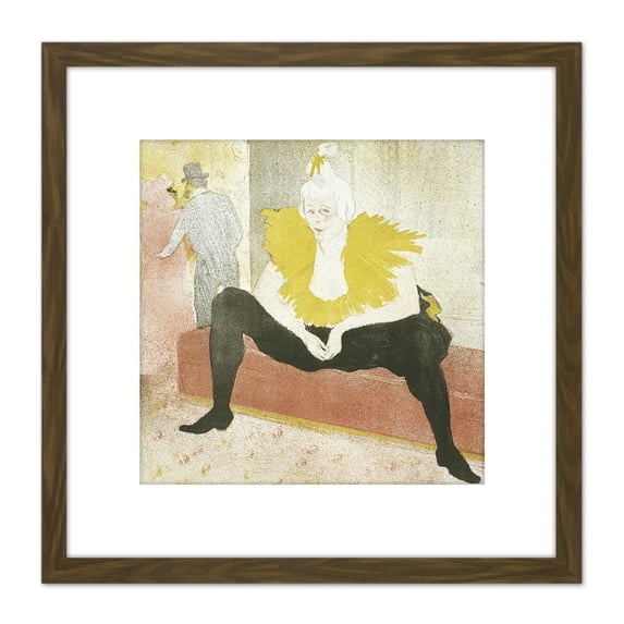 Toulouse-Lautrec Clowness Mademoiselle Cha-U-Ka-O Painting 8X8 Inch Square Wooden Framed Wall Art Print Picture with Mount