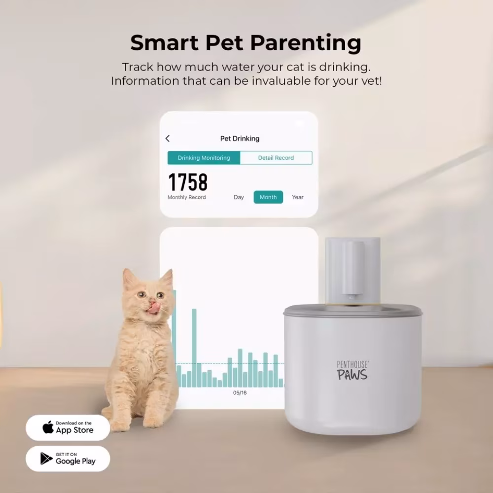 thumbnail image 4 of Penthouse Paws Smart Wireless Water Fountain App Control, Motion Sensor, 45-Days Life, 5-Level UV Filtration, For Cat & Dog, Portable Pet Drinking Fountain, 3.5L, White, 4 of 10
