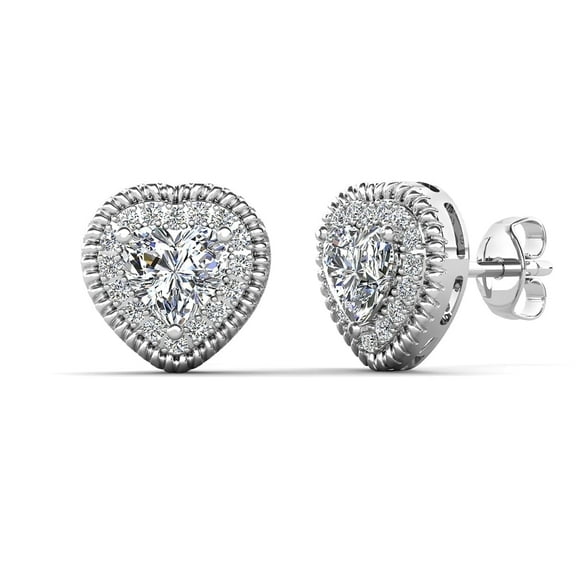 Cate & Chloe Coraline 18k White Gold Plated Heart Stud Earrings with Simulated Crystals for Women