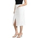 thumbnail image 3 of Falda de mezclilla INSPIRE CHIC para mujer, midi de cintura alta con abertura frontal, en color blanco, con bolsillos., 3 of 6