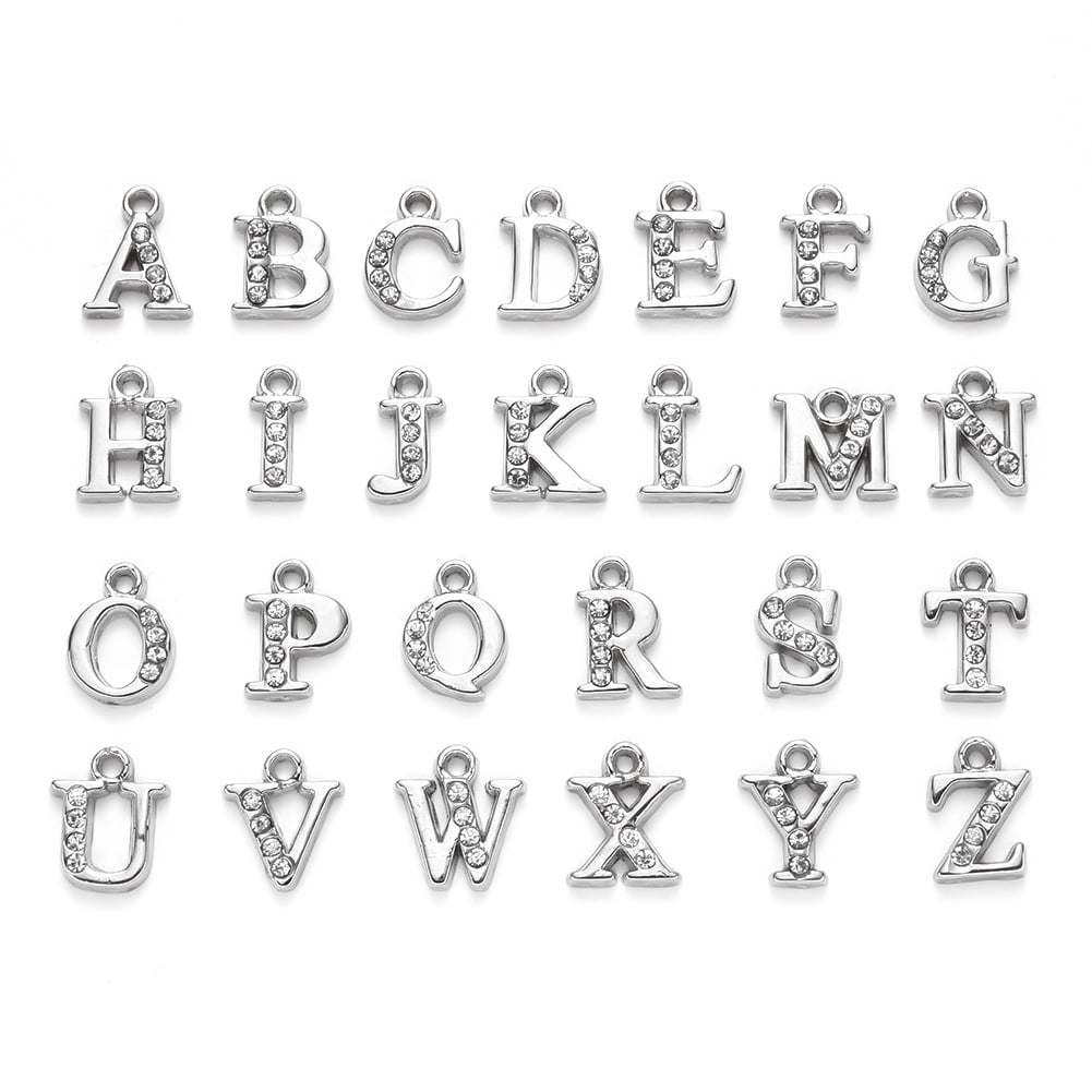 Silver Rhinestone Alphabet Letters A-Z Jewelry Bracelet Findings Charms Pendant