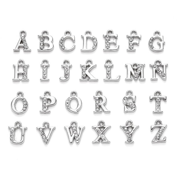 26 unids/set de abalorios de aleación con letras y diamantes de imitación, colgantes con letras A ~ Z, abalorios colgantes de cristal del alfabeto, chapado en oro claro para la fabricación de joyas Adepaton LRWJ175-2