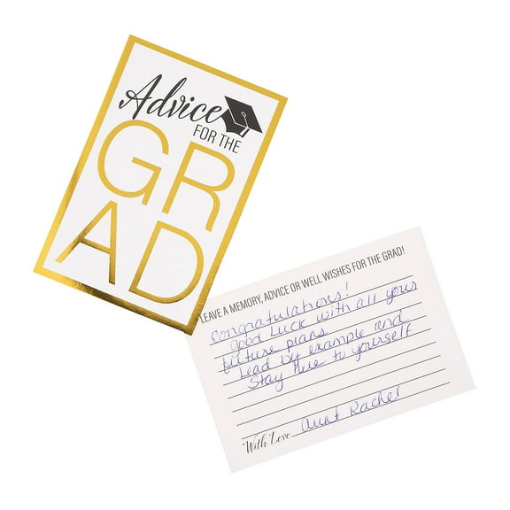Fun Express 4" x 6" Advice for the Grad White & Gold Cardstock Cards - 24 Pieces