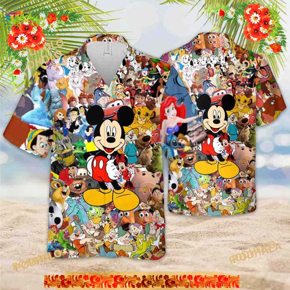 Disney Mickey Mouse Hawaiian Shirt, Mickey Beach Button Shirt