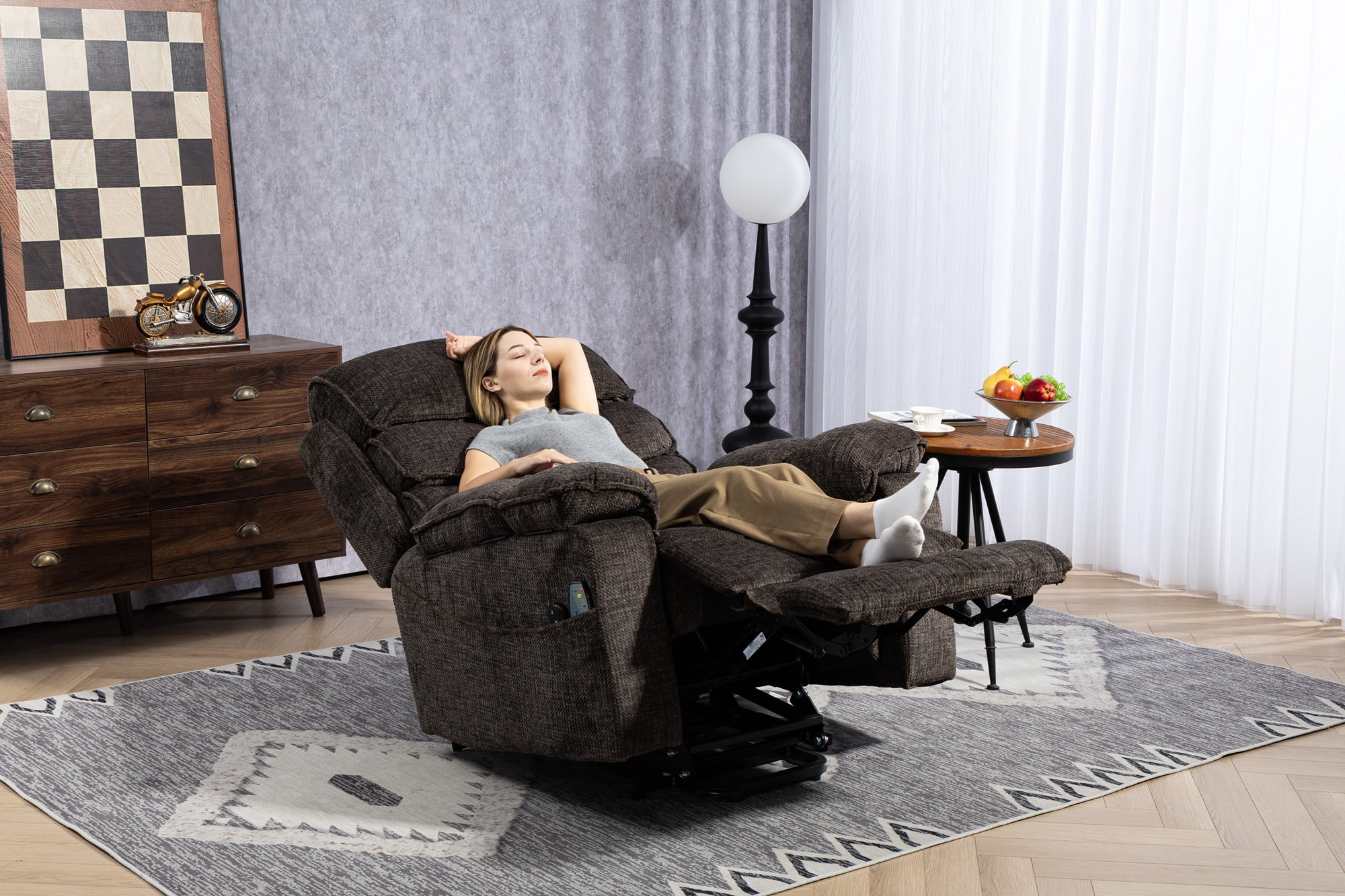 LITVZ Oversized Lift Recliner with Extended Footrest for Seniors, Heavy Duty Recliners with Heat Massage, Extra Wide Seat, Arm Storage & Cup Holders, Lay Flat 160° for Elderly Big Tall Man 400lb