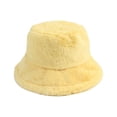 thumbnail image 4 of Xijirk Womens Fuzzy Bucket Hat with Wide Brim Warm Solid Color Winter Hat for Travel Shopping Outdoor Daily Casual Wear,Yellow,One Size, 4 of 4