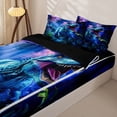 thumbnail image 3 of Metsweet Abstrcat T-Rex Zipper Twin Comforter Sets with Fitted Sheet and 2 Pillowcases for Teens, Jungle Tropical Leaves Zipper Bedding Set, Blue Green Purple,4-Piece,Black Reversible, 3 of 6