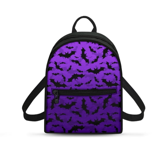 HELLHERO Bat Design Small Backpack, Lightweight Polyester Mini Backpack for Shopping Hiking, Front Pocket Lightweight Daypack Backpack