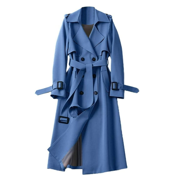 Niaviben Women's Long Trench Coat Double Breasted Trench Coat Women Windproof Jacket Women Shirts Casual Women's Jackets Women Trench Coat Jackets for Women Blue 3XL