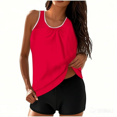 Savings UTSJKR Tankini Swimsuits for Women Tummy Control 2 Piece Bathing Suit Trendy Swim Tank Top with Boyshorts Modest Swimwear Red XL