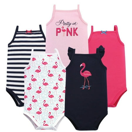UPC: 0660168558616 | Hudson Baby Infant Girl Cotton Sleeveless Bodysuits 5pk  Bright Flamingo  0-3 Months