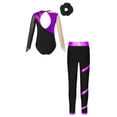thumbnail image 2 of inlzdz Kids Girls Rhinestone Long Sleeve Gymnastic Leotard Ballet Dance Bodysuit with Pants Swimwear Purple&Black 12, 2 of 5