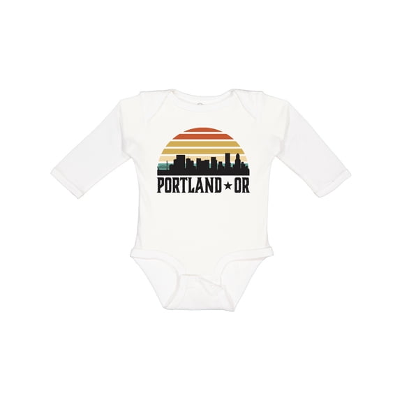 Inktastic Portland Oregon Skyline Retro Sunset Boys or Girls Long Sleeve Baby Bodysuit