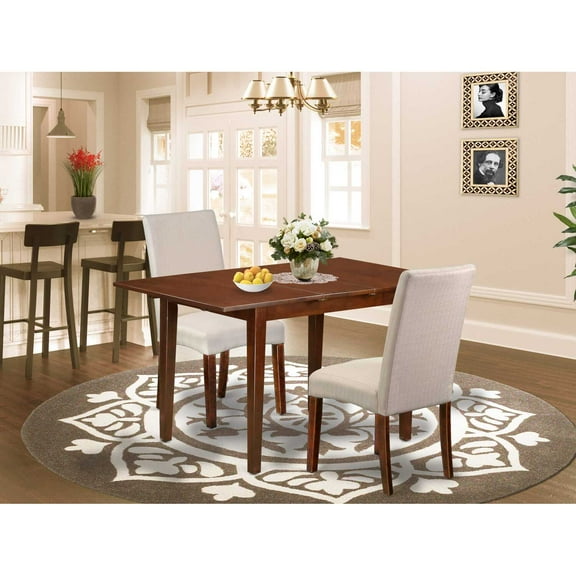 East West Furniture Norfolk 3-piece Wood Dining Set in Mahogany/Cream