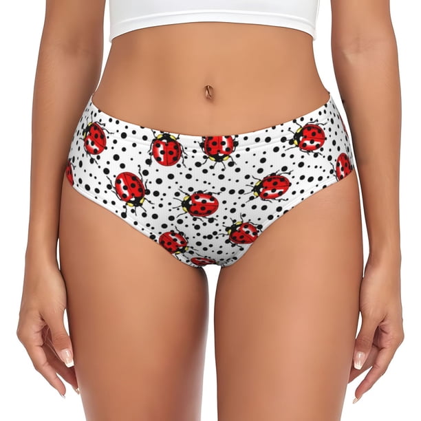 Fotbe Red Ladybugs On Black Dotted Calzones Estampados para Mujer – Ropa Interior de Algodón, Cómoda, Suave y Elástica-Small